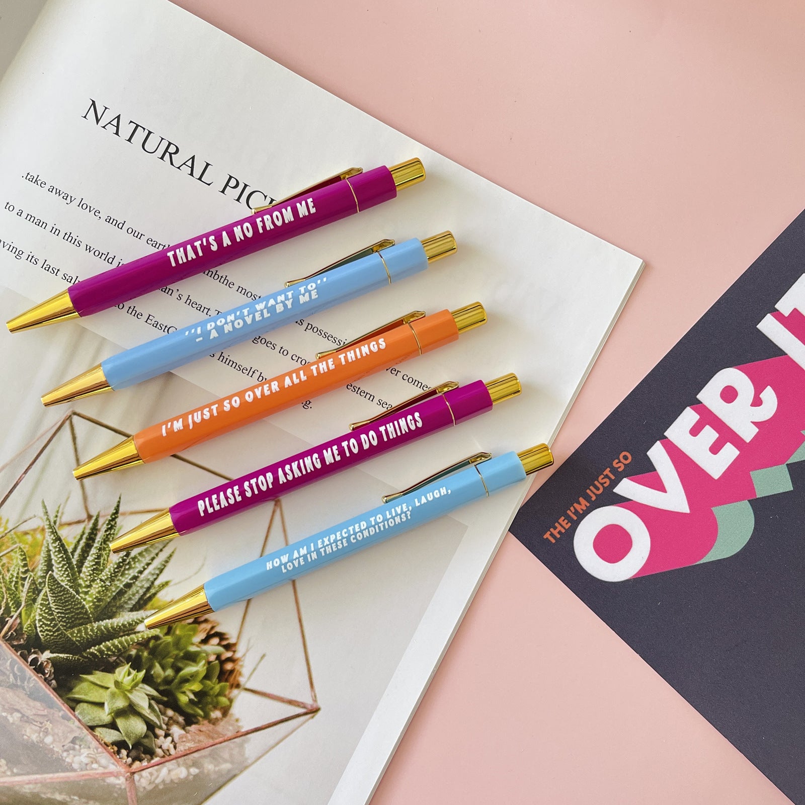 Wholesale Pens  Over It 5 Plastic Ballpoint Pen Set